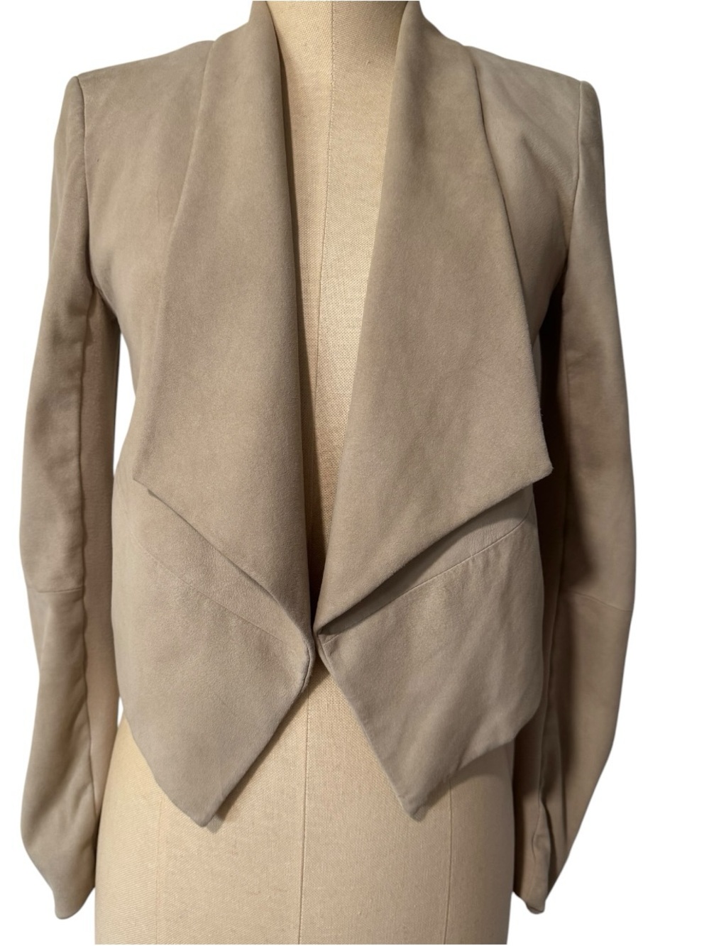 Alice + Olivia Cropped Waterfall Suede Goat Leather Jacket Beige Boho S